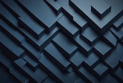 The primary subject of the image is a blue and black patterned wall. The setting is a dark room with the wall as the main focus. The visual style is a digital art or illustration, creating a unique and intricate design. The dominant colors are blue and black, giving the wall a modern and sophisticated appearance.