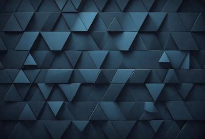 The primary subject of the image is a blue wall with a pattern of triangles. The setting is a room with a blue wall, and the visual style is a close-up of the wall. The dominant colors are blue and white, creating a calm and soothing atmosphere.