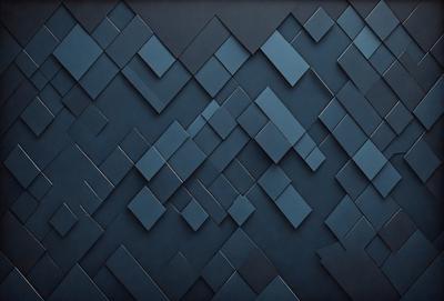 The primary subject of the image is a blue wall with a pattern of black squares. The setting is a room with a blue wall, and the visual style appears to be a digital art or illustration. The dominant colors are blue and black, creating a modern and sophisticated atmosphere.