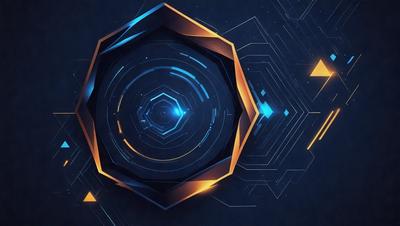 The primary subject of the image is a blue and gold geometric pattern. The setting is a dark blue background, which contrasts with the bright colors of the pattern. The visual style is a digital art or illustration, creating a unique and eye-catching design. The dominant colors are blue and gold, giving the image a sophisticated and elegant appearance.