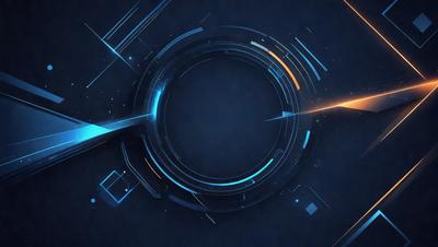 The primary subject of the image is a blue circle with a bright orange line coming out of it. The setting is a dark blue background, and the visual style appears to be a digital art or illustration. The dominant colors are blue and orange, creating a contrasting and visually striking scene.