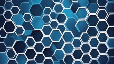 The primary subject of the image is a blue and white geometric pattern, which appears to be a honeycomb-like structure. The setting is a blue background, and the visual style is a digital art or illustration. The dominant colors are blue and white, creating a calm and soothing atmosphere.