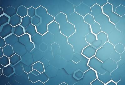 The primary subject of the image is a blue background with a pattern of hexagons. The setting is a blue wall, and the visual style is a digital art or illustration. The dominant colors are blue and white, creating a calm and soothing atmosphere.