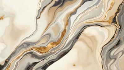 The primary subject of the image is a marble-like pattern with gold accents. The setting is a white background, which provides a clean and minimalist appearance. The visual style is a combination of photo and digital art, creating a unique and intricate design. The dominant colors are white and gold, giving the pattern a luxurious and elegant feel.