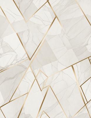 The primary subject of the image is a marble tile pattern. The setting is a white marble tile wall, which serves as the background. The visual style is a combination of a photo and digital art, creating a unique and intricate pattern. The dominant colors are white and gold, giving the image a luxurious and elegant appearance.