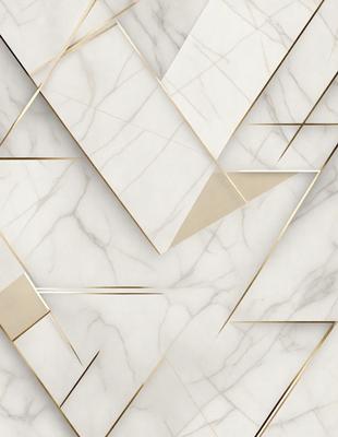 The primary subject of the image is a marble wall with a gold pattern. The setting is a room with a white marble wall, and the visual style is a combination of a photo and digital art. The dominant colors are white and gold, creating a luxurious and elegant atmosphere.