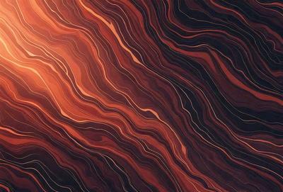 The primary subject of the image is a close-up of a red and orange striped pattern, which appears to be a wood grain texture. The setting is a dark background, which contrasts with the vibrant colors of the pattern. The visual style is a combination of a photo and a digital art, as the image has a slightly blurred appearance, giving it a unique and artistic look. The dominant colors are red and orange, creating a warm and inviting atmosphere.