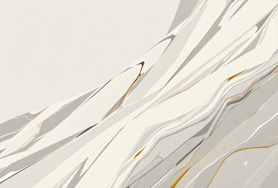 The primary subject of the image is a white and gold painting, which features a mountainous landscape. The setting is a white background, and the visual style appears to be a combination of digital art and illustration. The colors and mood of the painting are predominantly white and gold, creating a sense of elegance and sophistication.