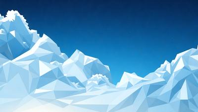 The primary subject of the image is a mountain range, with a blue sky serving as the backdrop. The visual style is digital art, as the mountain range is depicted in a geometric pattern. The colors and mood of the image are predominantly blue, creating a serene and calming atmosphere.