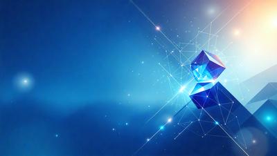 The primary subject of the image is a blue, three-dimensional geometric shape, which appears to be a cube or a similar geometric form. The setting is a blue background, which creates a contrasting and visually appealing environment. The visual style of the image is digital art, as it is a computer-generated or digitally created piece. The dominant colors in the image are blue and white, giving it a clean and modern appearance. The overall atmosphere of the image is one of creativity and innovation, as the geometric shape is the