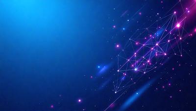 The primary subject of the image is a blue background with a pattern of pink and purple lights. The setting appears to be a night sky, and the visual style is a combination of digital art and illustration. The colors and mood of the image are vibrant and lively, creating a sense of excitement and energy.
