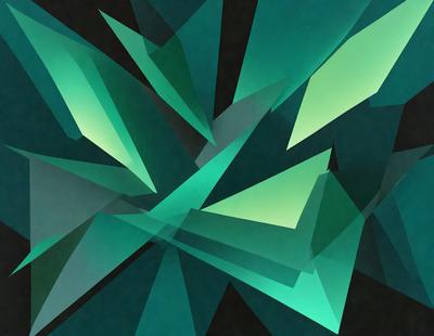 The primary subject of the image is a geometric pattern made up of green triangles. The setting is a dark background, which contrasts with the bright green triangles. The visual style is a digital art or illustration, as the triangles are arranged in a visually appealing manner. The colors and mood of the image are predominantly green, creating a sense of calmness and harmony.