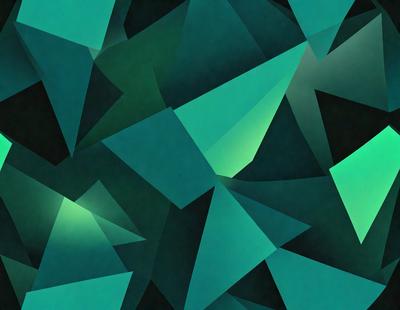 The primary subject of the image is a green and blue geometric pattern. The setting is a dark background, which contrasts with the bright colors of the pattern. The visual style is a digital art or illustration, as the pattern appears to be a part of a larger design. The dominant colors are green and blue, creating a calm and soothing atmosphere.