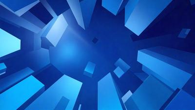 The primary subject of the image is a blue sky with a pattern of blue squares. The setting is a clear blue sky, and the visual style is a digital art or illustration. The colors and mood are predominantly blue, creating a calm and serene atmosphere.