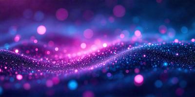 The primary subject of the image is a purple and blue background with a swirling pattern of pink and blue lights. The setting appears to be a space or a futuristic environment. The visual style is a combination of digital art and illustration, creating a vibrant and dynamic atmosphere. The dominant colors are purple, blue, and pink, with the swirling pattern of lights adding a sense of movement and energy to the scene.