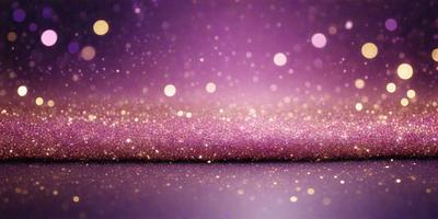 The primary subject of the image is a purple background with a pattern of glittering, shiny, and sparkling lights. The setting appears to be a dark room, and the visual style is a combination of a photo and digital art. The colors and mood of the image are predominantly purple, with the sparkling lights adding a sense of brightness and energy to the scene.