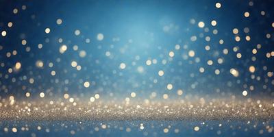 The primary subject of the image is a blue background with a pattern of glittering, shiny, and sparkling lights. The setting appears to be a dark room, and the visual style is a combination of a photo and digital art. The colors and mood of the image are predominantly dark and mysterious, with the glittering lights adding a touch of brightness and intrigue.