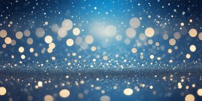 The primary subject of the image is a blue background with a pattern of bright, shining lights. The setting appears to be a dark room, and the visual style is a combination of a photo and digital art. The colors and mood of the image are predominantly blue and bright, creating a sense of depth and a visually appealing atmosphere.