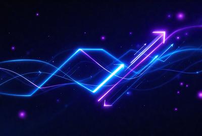 The primary subject of the image is a purple and blue light display, which appears to be a digital art or illustration. The setting is a dark background, which contrasts with the vibrant colors of the light display. The visual style suggests a modern and creative approach to art, possibly inspired by the futuristic or technological themes. The colors and mood of the image are predominantly purple and blue, creating a sense of depth and sophistication.