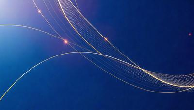 The primary subject of the image is a blue sky with a pattern of yellow lines or streaks. The setting is a clear, cloudless sky, and the visual style appears to be a combination of a photo and digital art. The colors and mood of the image are predominantly blue and serene, with the yellow lines adding a touch of warmth and interest to the scene.