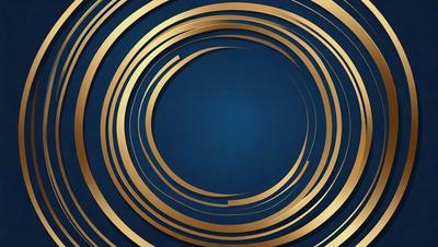 The primary subject of the image is a blue circle with a gold ring around it. The setting is a blue background, and the visual style appears to be a combination of a photo and digital art. The dominant colors are blue and gold, creating a sense of depth and sophistication.
