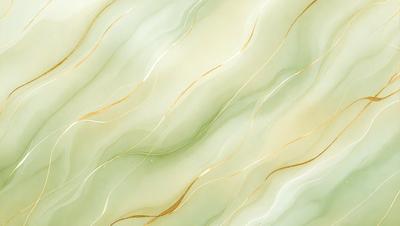 The primary subject of the image is a green and gold swirling pattern, which appears to be a wallpaper or a design element. The setting is a wall, and the visual style is a combination of digital art and illustration. The dominant colors are green and gold, creating a warm and inviting atmosphere.