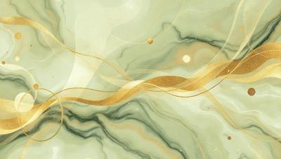 The primary subject of the image is a gold and white swirl pattern, which is the main focus of the image. The setting is a marble surface, and the visual style appears to be a combination of digital art and illustration. The colors in the image are predominantly gold and white, creating a warm and elegant atmosphere.