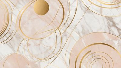 The primary subject of the image is a marble surface with a gold pattern. The setting is a room with a pink background. The visual style is a combination of digital art and illustration. The dominant colors are gold and pink, creating a warm and luxurious atmosphere.