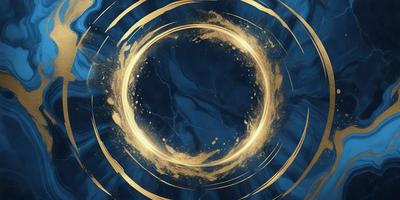 The primary subject of the image is a gold circle with a blue background. The circle appears to be a part of a larger design, possibly a pattern or a decorative element. The visual style of the image is a combination of digital art and illustration, creating a unique and eye-catching design. The colors in the image are predominantly gold and blue, giving the scene a warm and calming atmosphere.