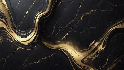 The primary subject of the image is a marble countertop with a gold-colored design. The setting is a kitchen, and the visual style is a combination of photo and digital art. The countertop has a gold-colored design, which adds a luxurious and elegant touch to the kitchen. The overall atmosphere is sophisticated and stylish.