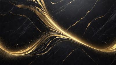 The primary subject of the image is a gold and black swirl pattern, which is the main object, scene, or focus of the image. The setting or background features a black and gold marble-like surface, which adds to the visual style of the image. The overall atmosphere is elegant and sophisticated, with the gold and black colors creating a sense of luxury and refinement.