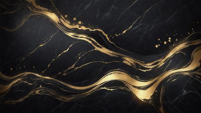 The primary subject of the image is a marble countertop with a gold-colored design. The setting is a kitchen, and the visual style is a combination of photo and digital art. The countertop features a gold-colored pattern, and the overall atmosphere is elegant and luxurious.