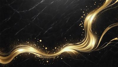 The primary subject of the image is a gold and black swirl pattern, which is the main object, scene, or focus of the image. The setting or background features a black and gold marble-like surface, which adds to the visual style of the image. The overall atmosphere is elegant and sophisticated, with the gold and black colors creating a sense of luxury and refinement.