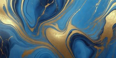 The primary subject of the image is a blue and gold swirling pattern, which appears to be a painting or a digital artwork. The setting is a blue background, and the visual style is a combination of photo and digital art. The dominant colors are blue and gold, creating a vibrant and lively atmosphere.
