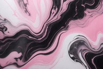 The primary subject of the image is a painting featuring a black and pink color scheme. The painting is displayed on a white background, giving it a clean and minimalist appearance. The visual style of the painting suggests that it is a digital art piece, as it appears to be a digital rendering of a painting. The dominant colors in the painting are black and pink, creating a striking contrast between the two colors. The overall atmosphere of the painting is one of artistic expression and creativity.