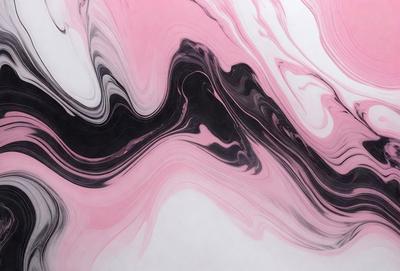 The primary subject of the image is a painting of a swirling, pink and black pattern. The setting is a white background, which provides a clean and minimalist appearance. The visual style is a combination of digital art and illustration, creating a unique and eye-catching design. The dominant colors are pink and black, which evoke a sense of energy and movement. Overall, the painting has a bold and striking appearance.