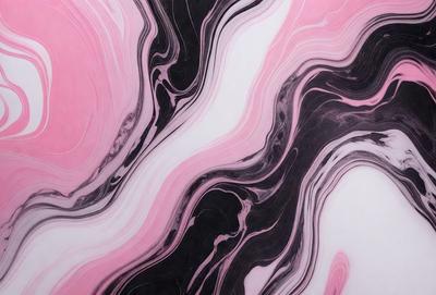 The primary subject of the image is a black and pink marbled pattern. The setting is a white background, which provides a clean and contrasting backdrop for the pattern. The visual style is a combination of photo and digital art, creating a unique and eye-catching design. The dominant colors are black and pink, which evoke a sense of elegance and sophistication.