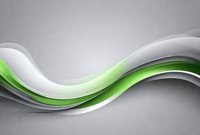 The primary subject of the image is a green and white wave-like design. The setting is a gray background, which provides a clean and minimalist appearance. The visual style is a combination of digital art and illustration, creating a modern and dynamic look. The dominant colors are green and white, giving the image a fresh and vibrant feel.