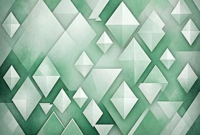 The primary subject of the image is a pattern of triangles, which are arranged in a geometric design. The setting is a green background, which adds a sense of depth and contrast to the pattern. The visual style of the image is a combination of digital art and illustration, creating a unique and eye-catching design. The dominant colors in the image are green and white, which contribute to a calm and soothing atmosphere.