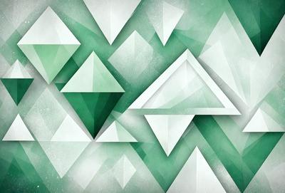 The primary subject of the image is a geometric pattern made up of triangles. The pattern is composed of various shapes and sizes of triangles, creating a visually interesting and complex design. The setting is a green background, which adds a vibrant and lively touch to the overall composition. The visual style of the image is a combination of digital art and illustration, showcasing the artist's skill in creating intricate patterns and designs. The colors and mood of the image are predominantly green, which gives the pattern