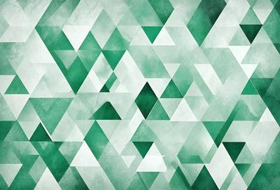 The primary subject of the image is a green and white geometric pattern. The setting is a wall with a green and white background. The visual style is a digital art or illustration, creating a unique and intricate design. The dominant colors are green and white, giving the pattern a fresh and vibrant appearance.