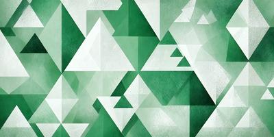The primary subject of the image is a geometric pattern made up of triangles. The pattern is green and white, creating a visually appealing and intricate design. The setting is a white and green background, which provides a clean and contrasting environment for the pattern. The visual style of the image is a combination of digital art and illustration, showcasing the artist's skill in creating a complex and visually striking design. The colors and mood of the image are predominantly green and white, giving it a calm and