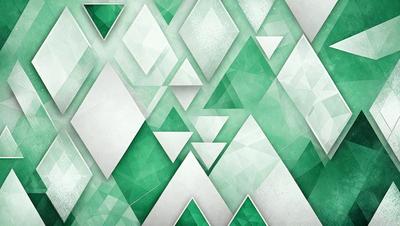 The primary subject of the image is a pattern of triangles, which are arranged in a geometric design. The setting is a white and green background, which adds to the visual style of the image. The overall atmosphere is one of simplicity and elegance, as the triangles create a clean and organized pattern.