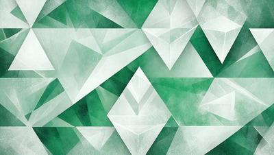 The primary subject of the image is a geometric pattern made up of triangles. The pattern is green and white, and it is displayed on a white background. The visual style of the image is digital art, as it appears to be a computer-generated design. The dominant colors in the image are green and white, creating a clean and modern atmosphere.