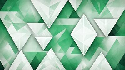 The primary subject of the image is a geometric pattern featuring triangles and diamonds. The setting is a green background, which adds a vibrant and lively atmosphere to the scene. The visual style is a combination of digital art and illustration, creating a unique and eye-catching design. The colors and mood of the image are predominantly green, which gives it a fresh and natural feel.