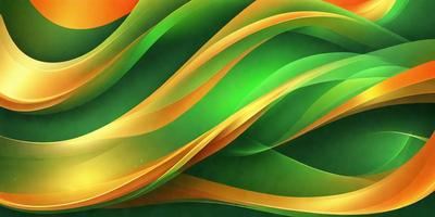 The primary subject of the image is a vibrant, colorful, and abstract artwork featuring a mix of green, yellow, and orange hues. The setting is a green background, which complements the artwork's colors. The visual style is a combination of digital art and illustration, creating a unique and eye-catching design. The colors and mood of the artwork are lively, energetic, and uplifting, making it an appealing and engaging piece of art.
