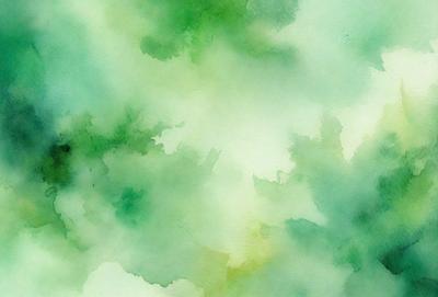 The primary subject of the image is a green leafy plant. The setting is a green background, which creates a lush and vibrant atmosphere. The visual style is a watercolor painting, giving the image a unique and artistic appearance. The dominant colors are green, which is prevalent throughout the image, and there are also some yellow and blue hues present. The overall mood of the image is serene and calming, as it showcases the beauty of nature.