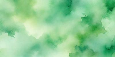 The primary subject of the image is a green, watercolor-style painting of a cloudy sky. The setting is a cloudy sky, and the visual style is a watercolor painting. The dominant colors are green, and the overall atmosphere is serene and calming.