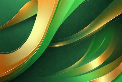 The primary subject of the image is a green and gold patterned background. The setting is a green background with gold swirls, creating a visually appealing and vibrant scene. The visual style is a combination of digital art and illustration, with the gold swirls adding a touch of texture and pattern to the overall design. The colors and mood of the image are lively and energetic, with the green and gold colors evoking a sense of freshness and vitality.