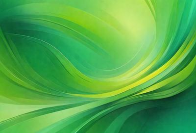 The primary subject of the image is a vibrant green painting or drawing featuring a swirling, flowing design. The setting is a wall, and the visual style appears to be a combination of digital art and illustration. The colors and mood of the image are predominantly green, creating a lively and fresh atmosphere.